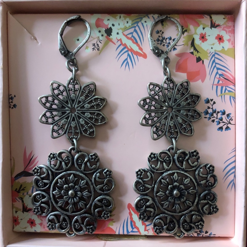 Silver and black vintage style earrings